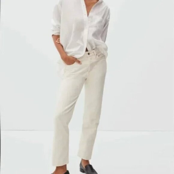 New Everlane Womens The Rigid Slouch Jeans Ecru Sz 28 Relaxed Straight High Rise - Picture 1 of 14